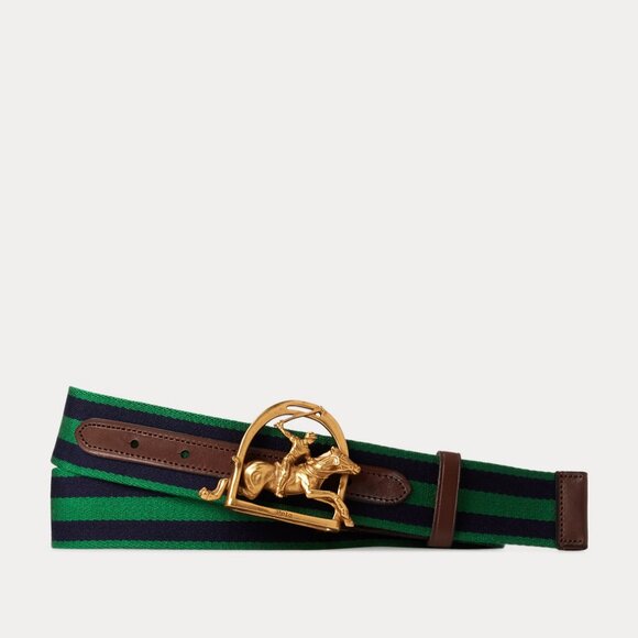 Polo Ralph Lauren Leather-Trim Striped Belt - Picture 1 of 3